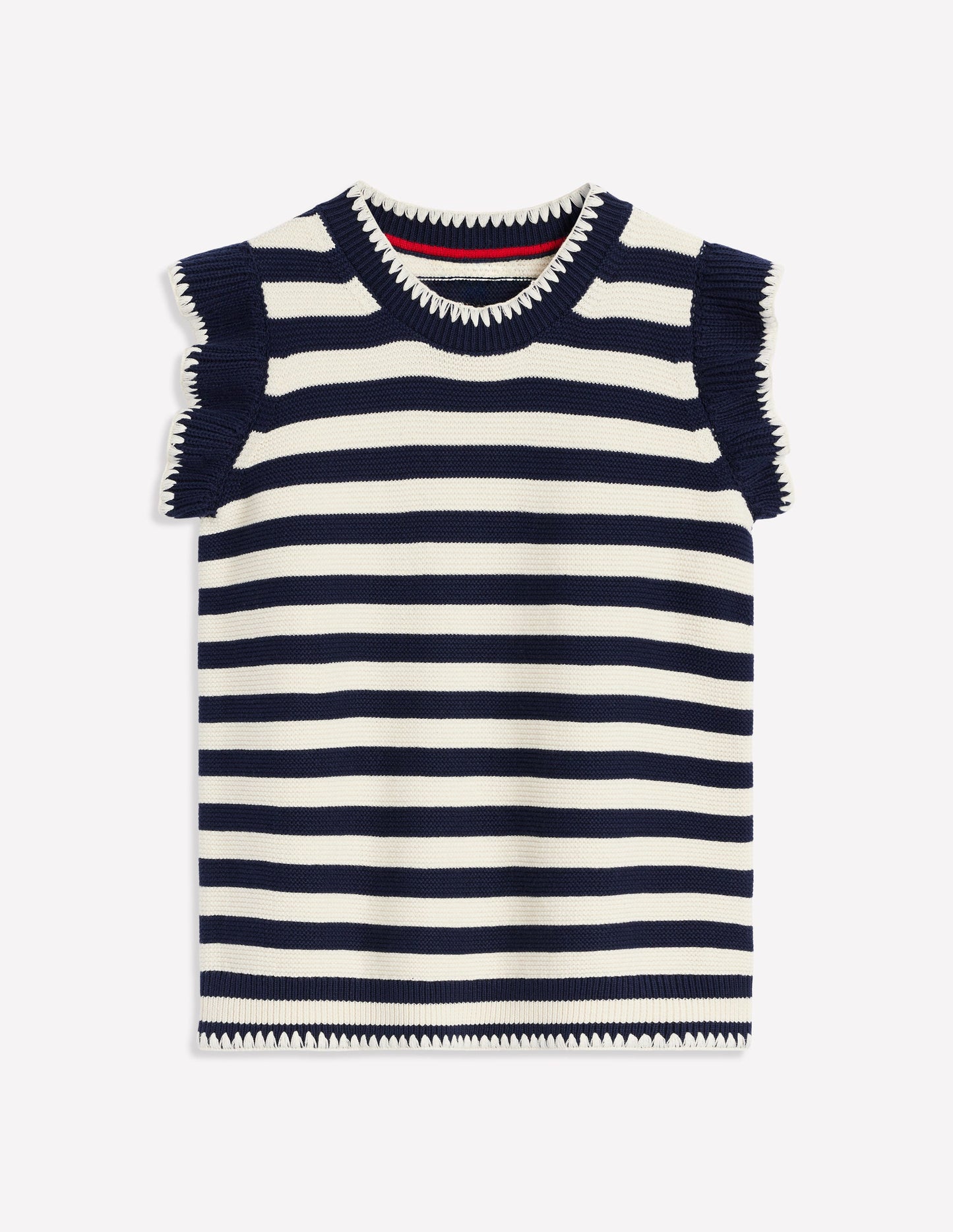 Lena Stitch Detail Vest-Navy and Ivory Stripe