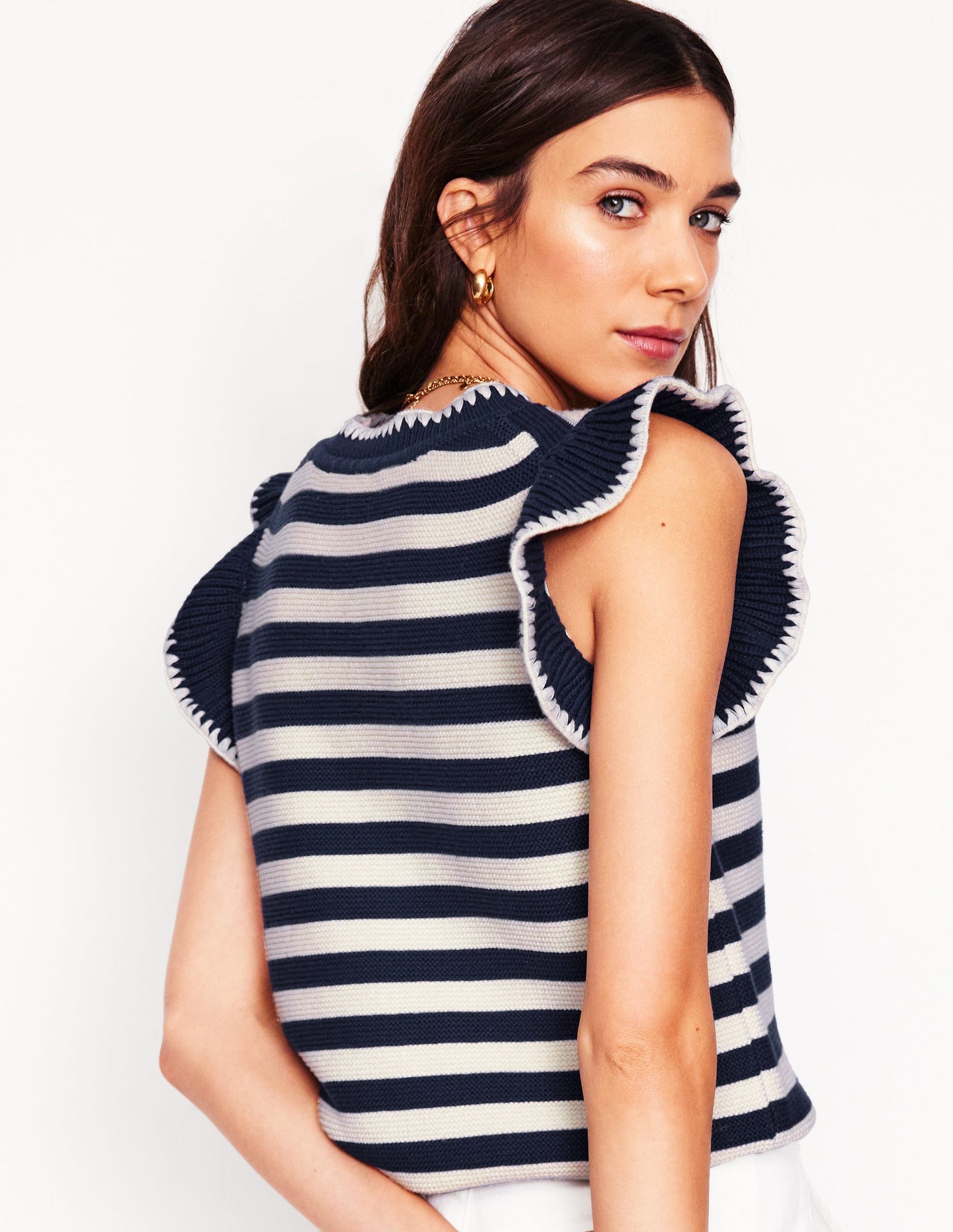 Lena Stitch Detail Vest-Navy and Ivory Stripe