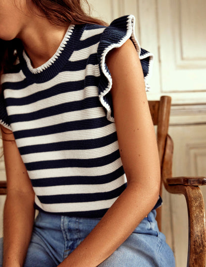 Lena Stitch Detail Vest-Navy and Ivory Stripe