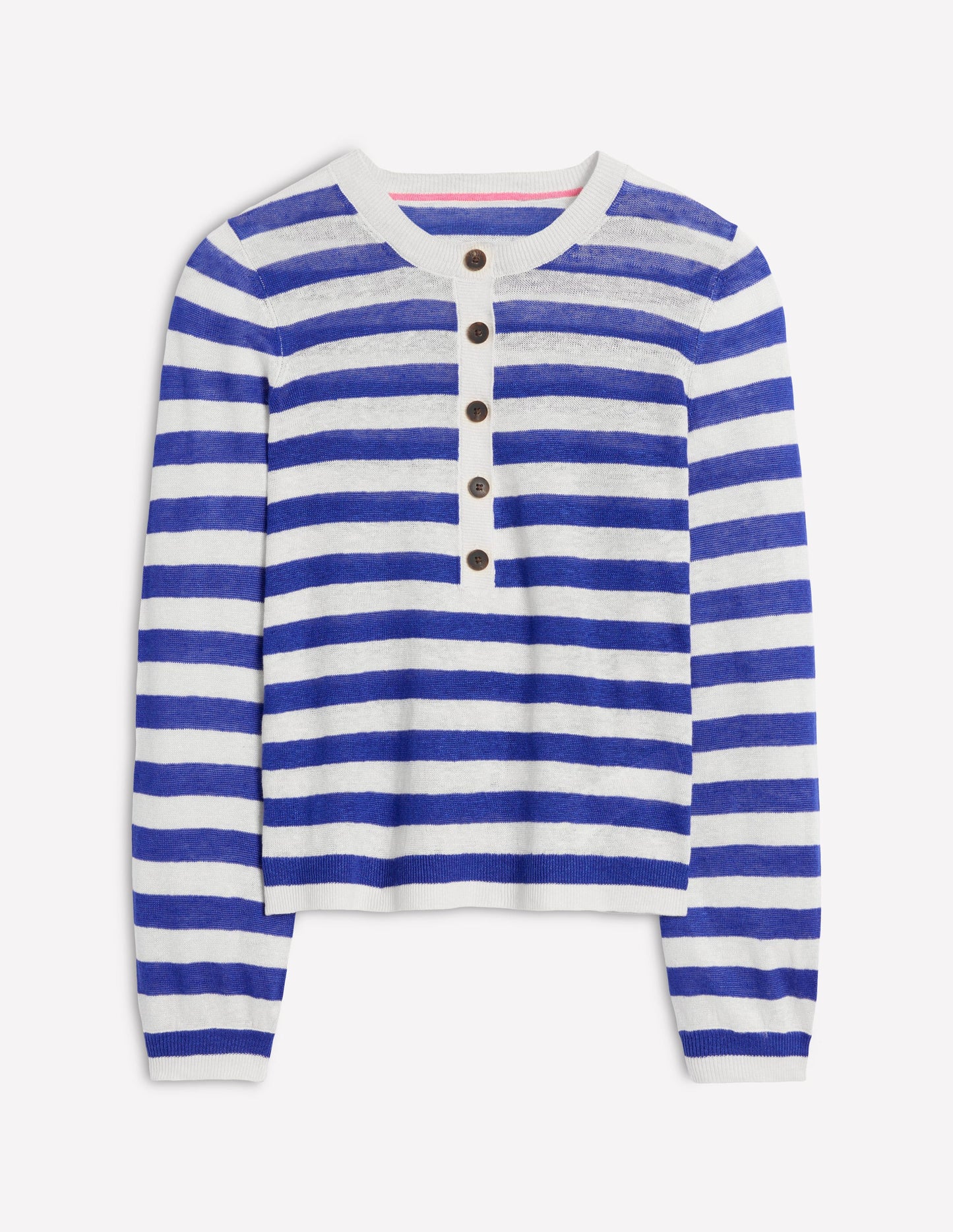 Liv Henley Linen Sweater-Bright Blue and Ivory Stripe