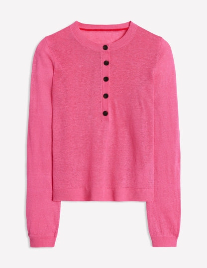 Liv Henley Linen Sweater-Pink Rose