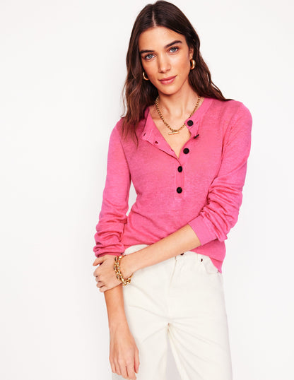 Liv Henley Linen Sweater-Pink Rose