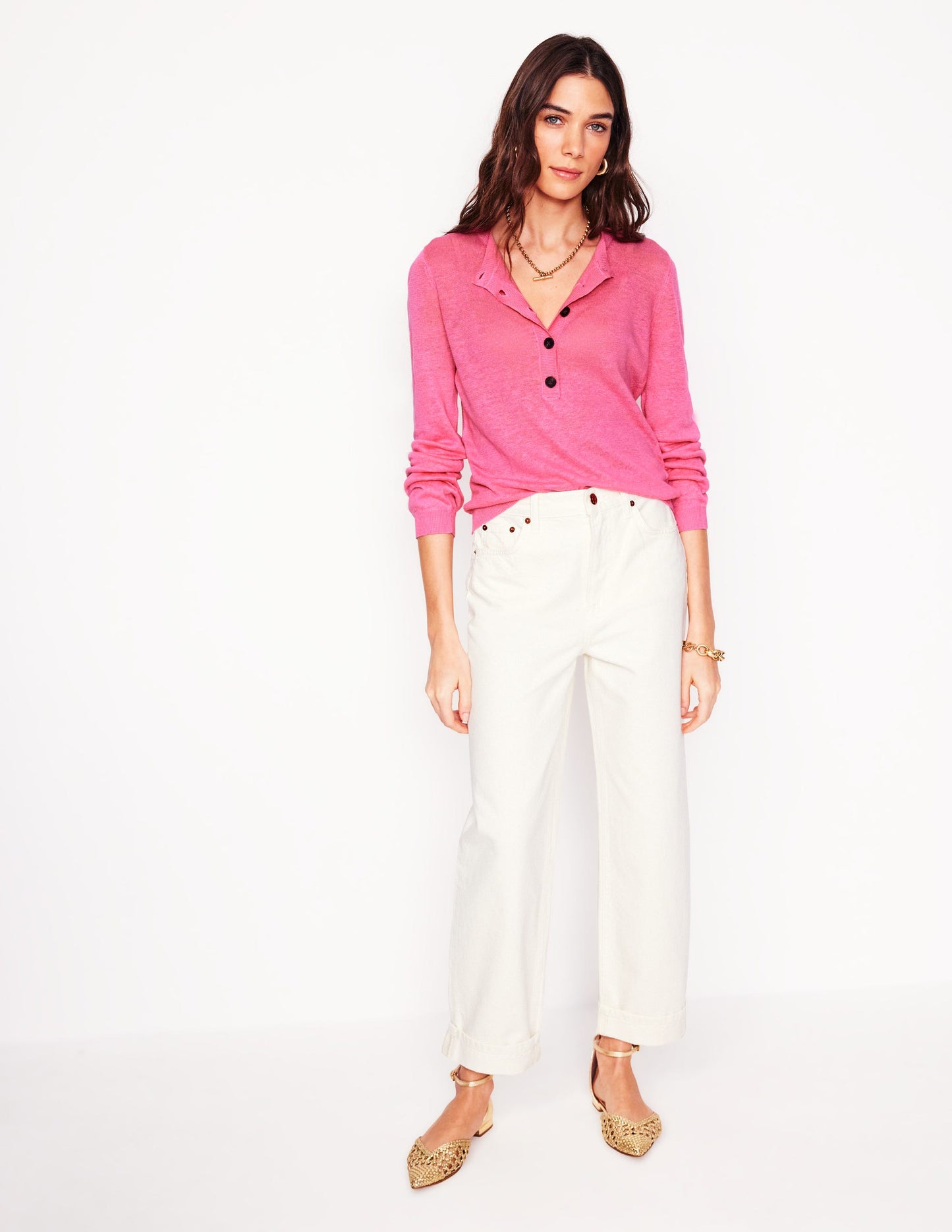 Liv Henley Linen Sweater-Pink Rose