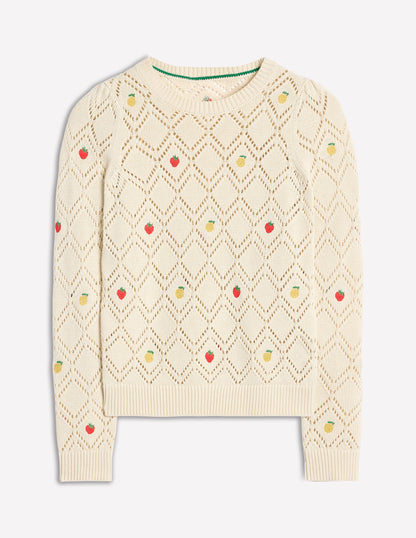 Enid Embroidered Sweater-Warm Ivory, Fruit