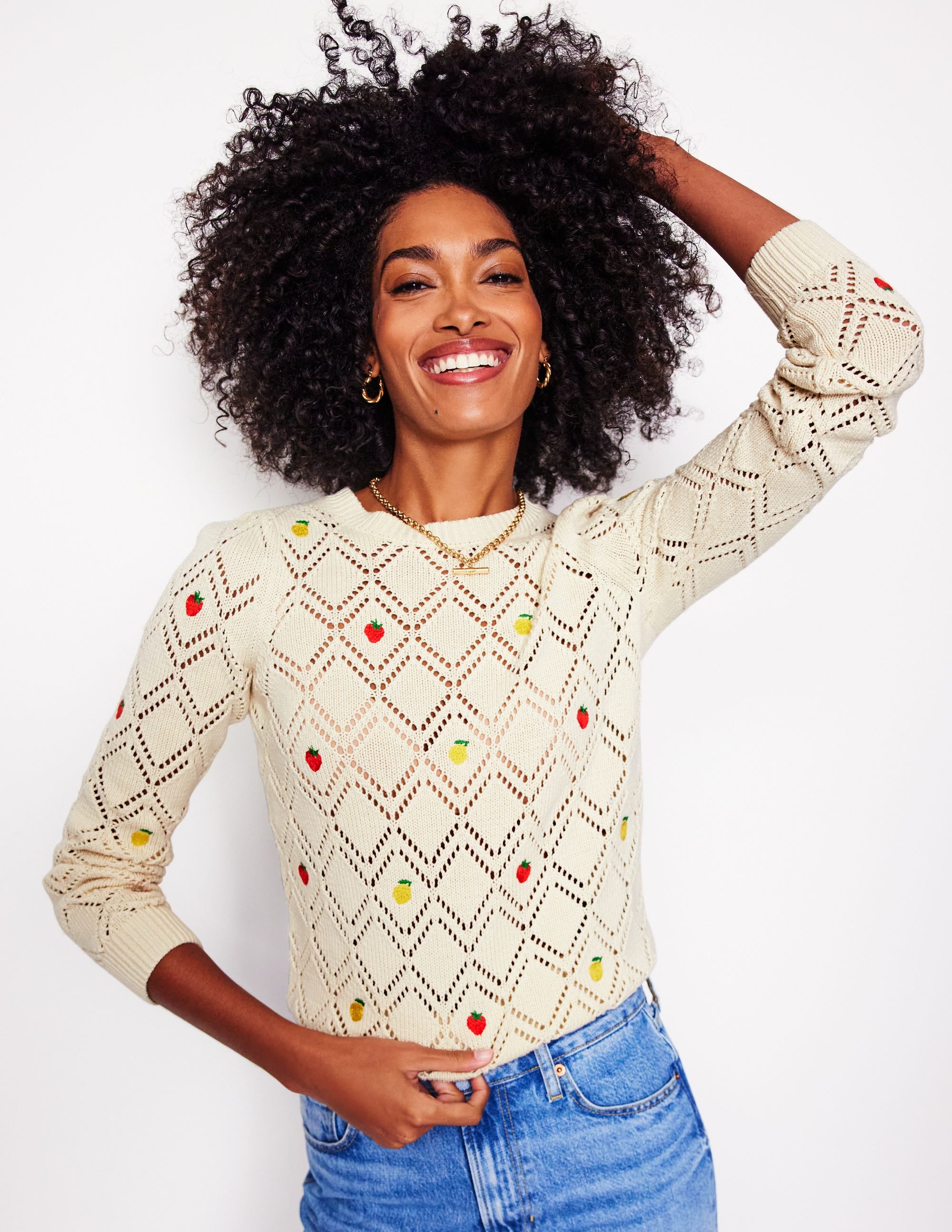 Enid Embroidered Sweater-Warm Ivory, Fruit - Image 2