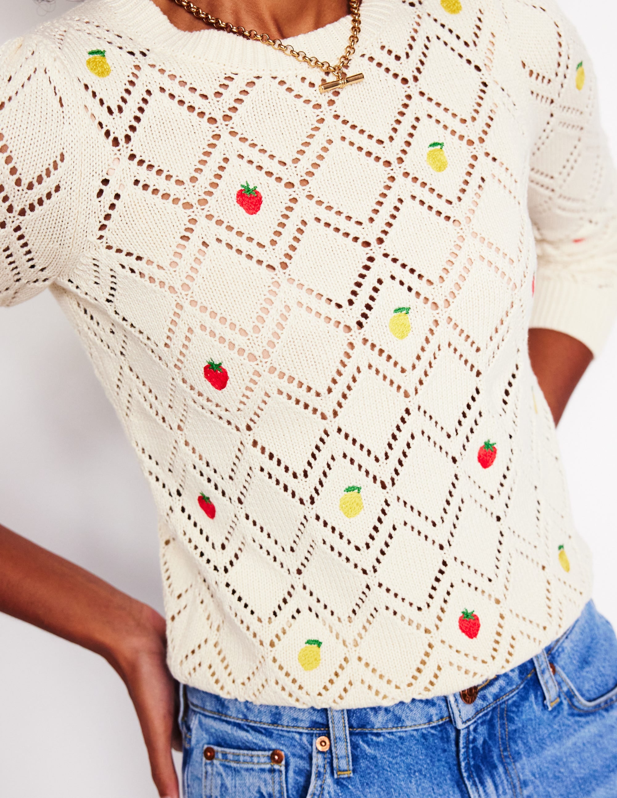Enid Embroidered Sweater-Warm Ivory, Fruit - Image 3