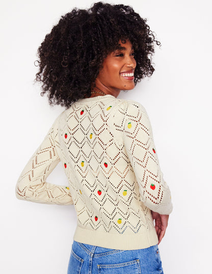 Enid Embroidered Sweater-Warm Ivory, Fruit