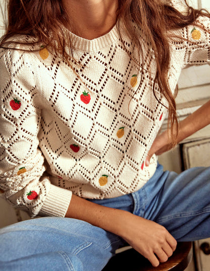 Enid Embroidered Sweater-Warm Ivory, Fruit