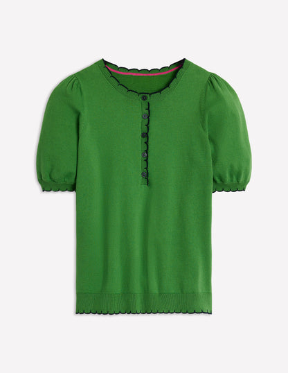 Pru Scallop Trim T-shirt-Paradise Green