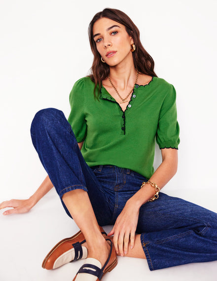 Pru Scallop Trim T-shirt-Paradise Green