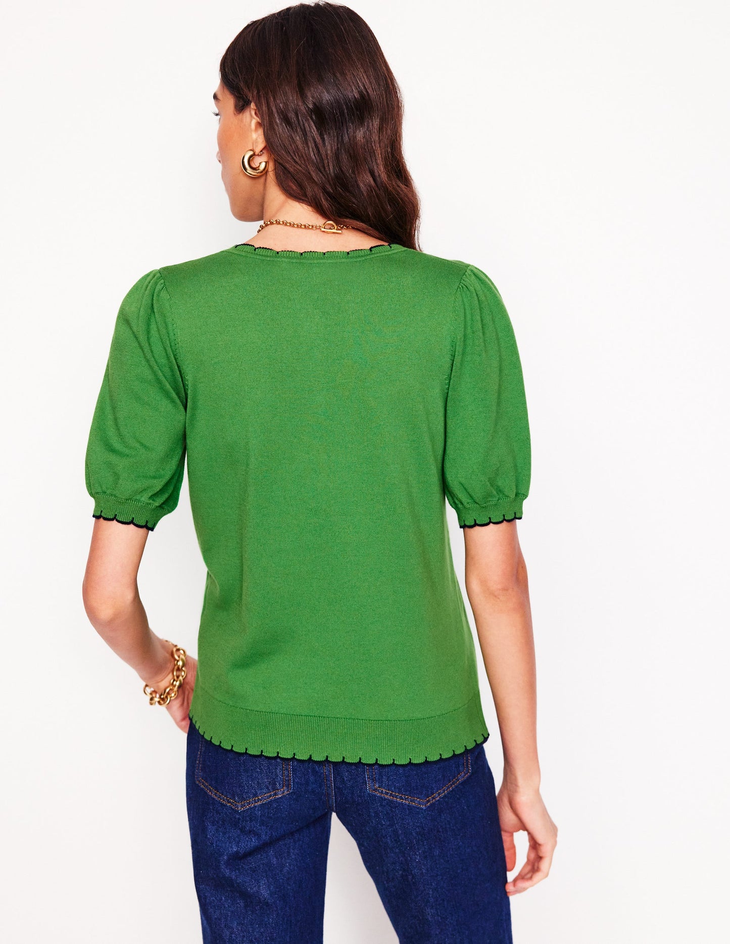 Pru Scallop Trim T-shirt-Paradise Green