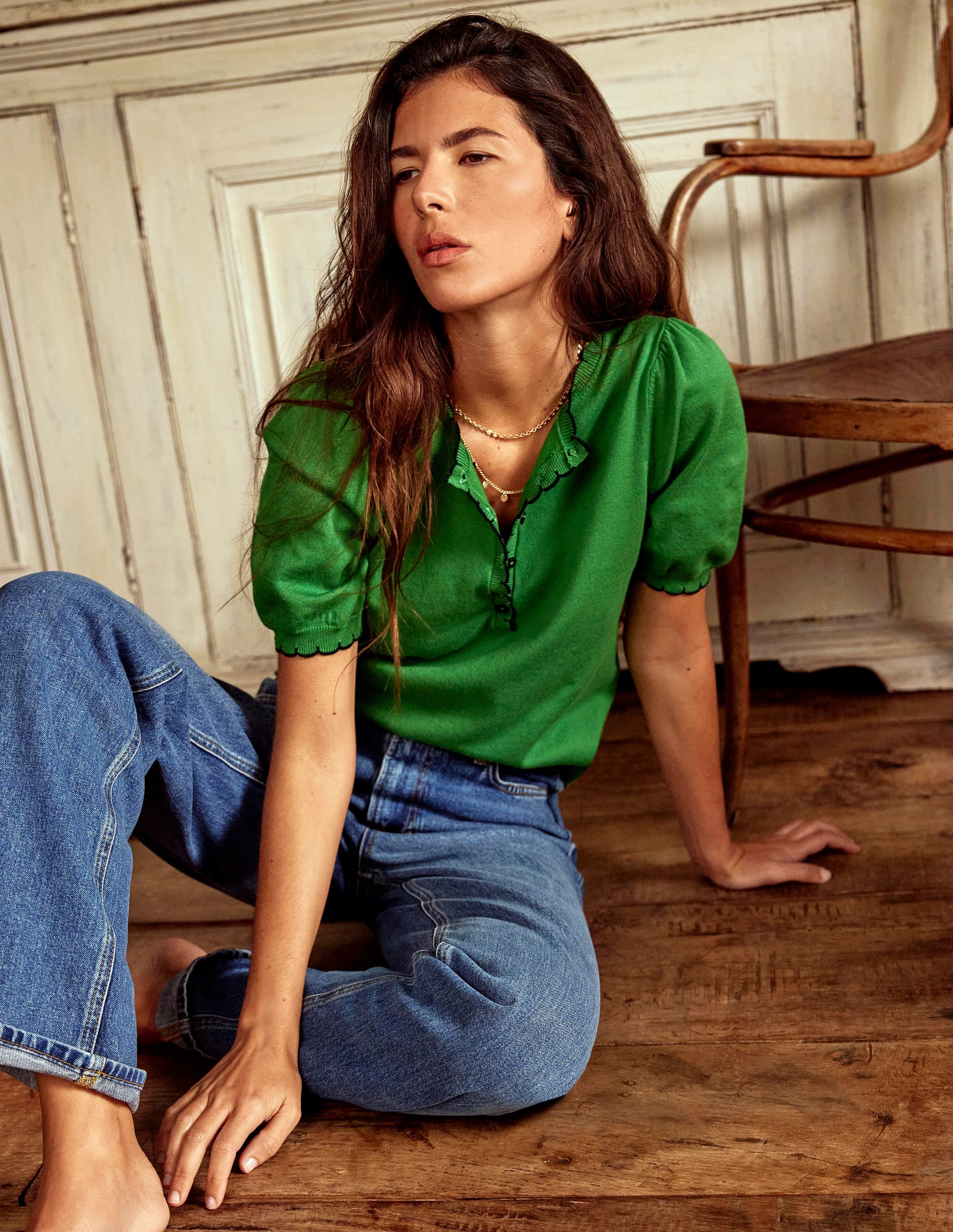 Pru Scallop Trim T-shirt-Paradise Green - Image 1