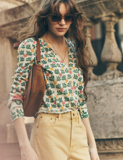 Liv V-Neck Linen Cardigan-Warm Ivory, Dahlia Garden-5