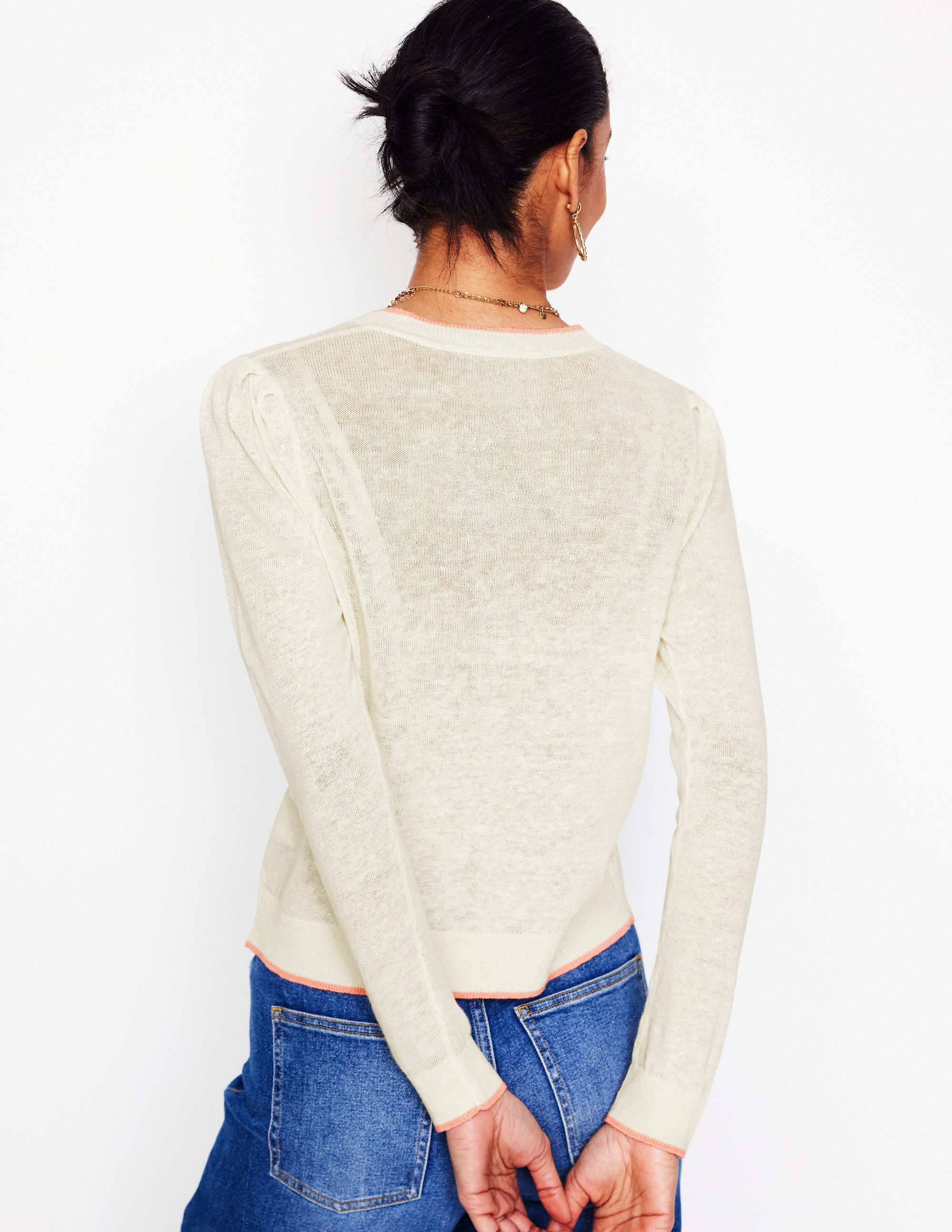 Liv V-Neck Linen Cardigan-Warm Ivory - Image 3