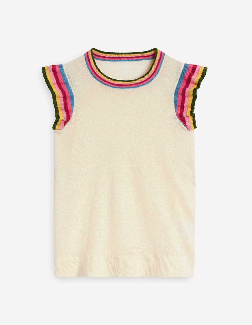 Josie Frilled Linen Vest-Warm Ivory, Multi Stripe - Image 6