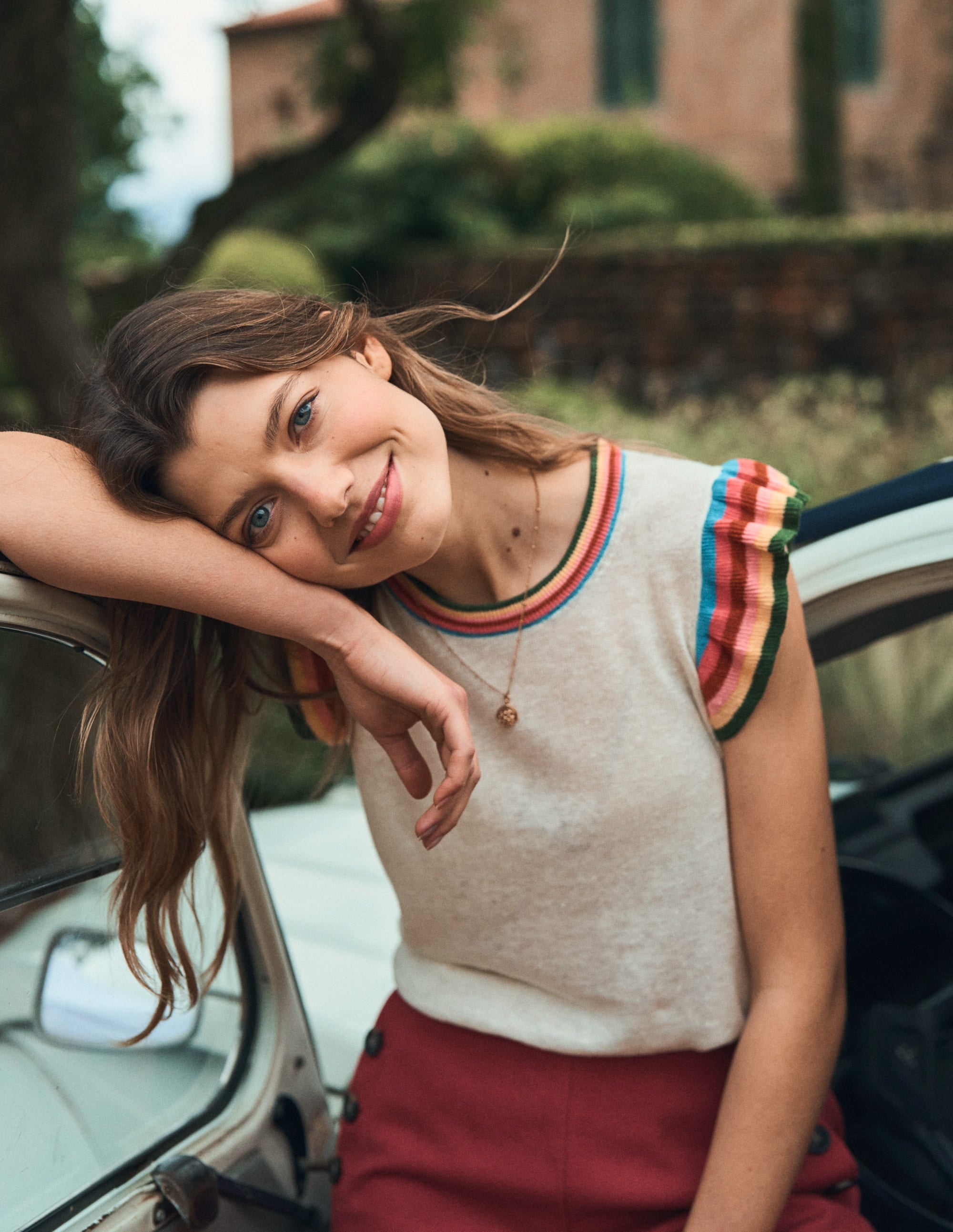 Josie Frilled Linen Vest-Warm Ivory, Multi Stripe | Boden USA