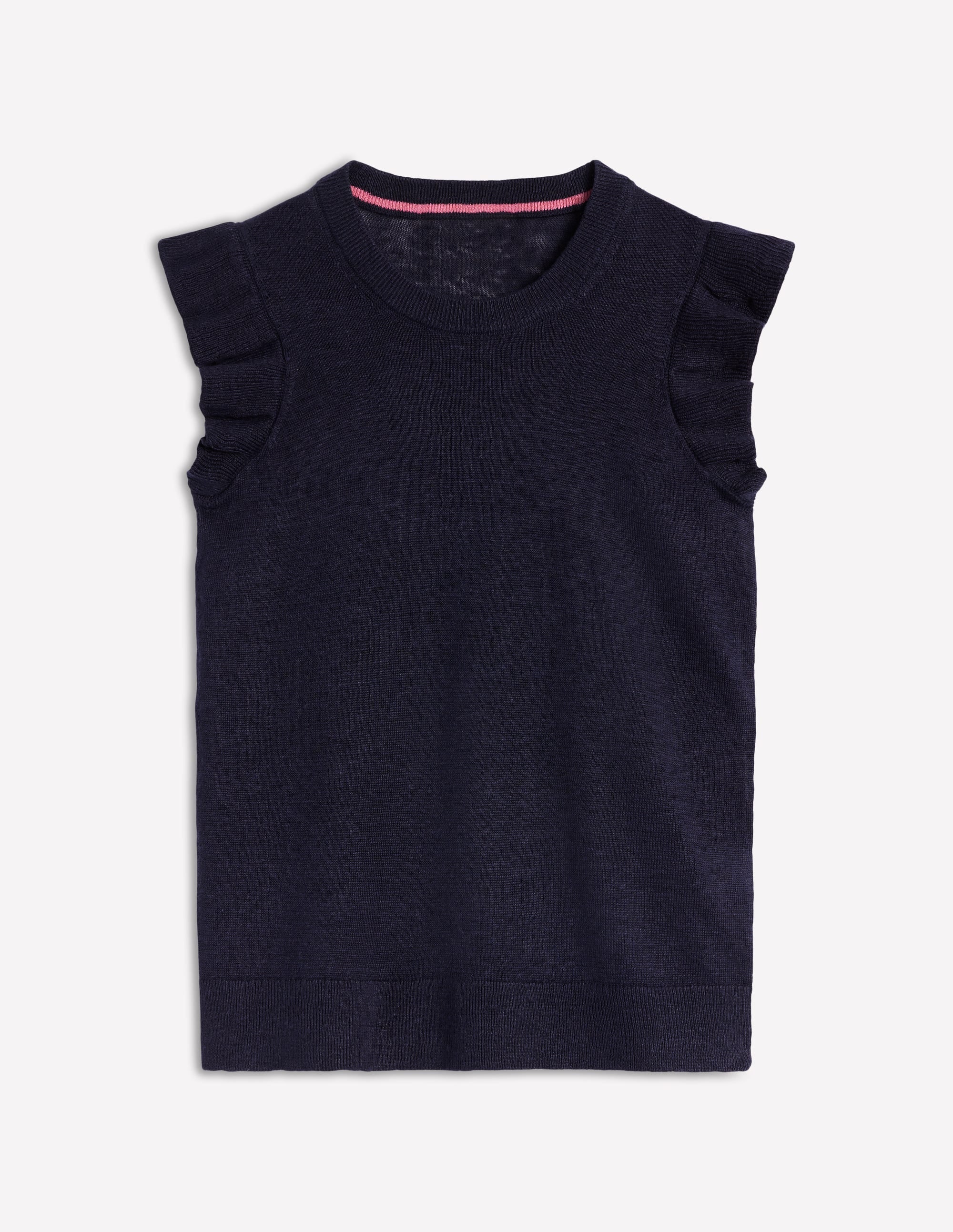 Josie Frilled Linen Vest-Navy - Image 6