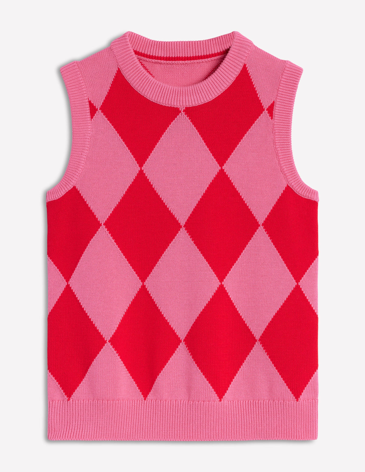 Cotton Argyle Vest-Pink Rose and Poppy Red Argyle - Image 6