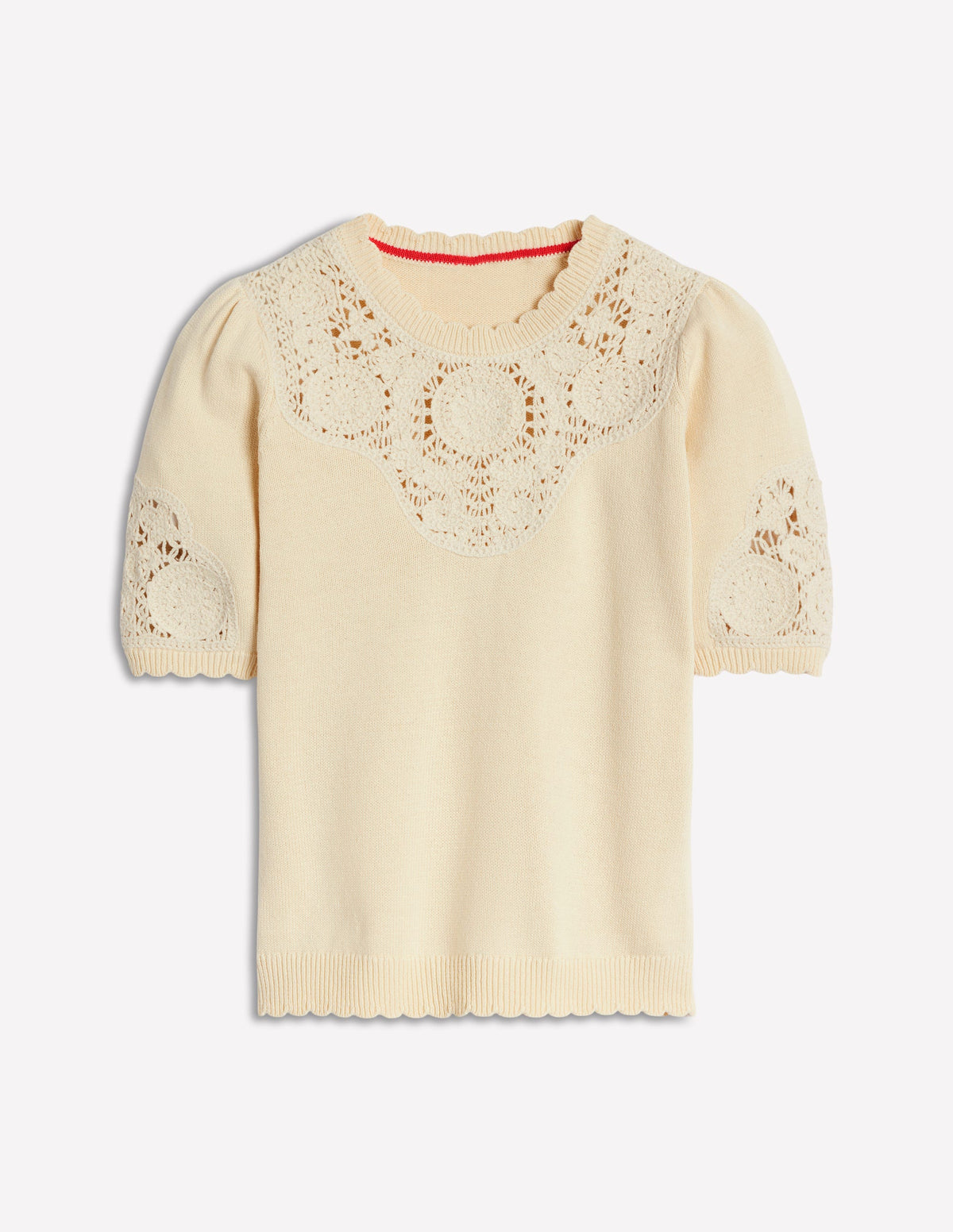 Embroidered Yoke Knitted Tee-Warm Ivory - Image 7