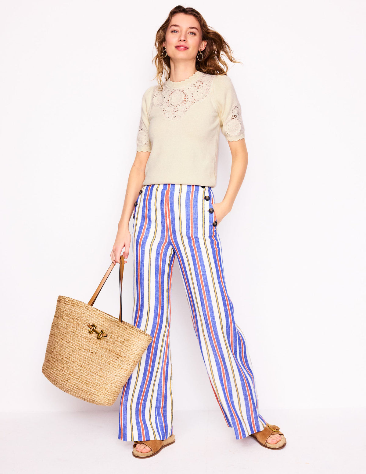 Embroidered Yoke Knitted Tee-Warm Ivory - Image 5
