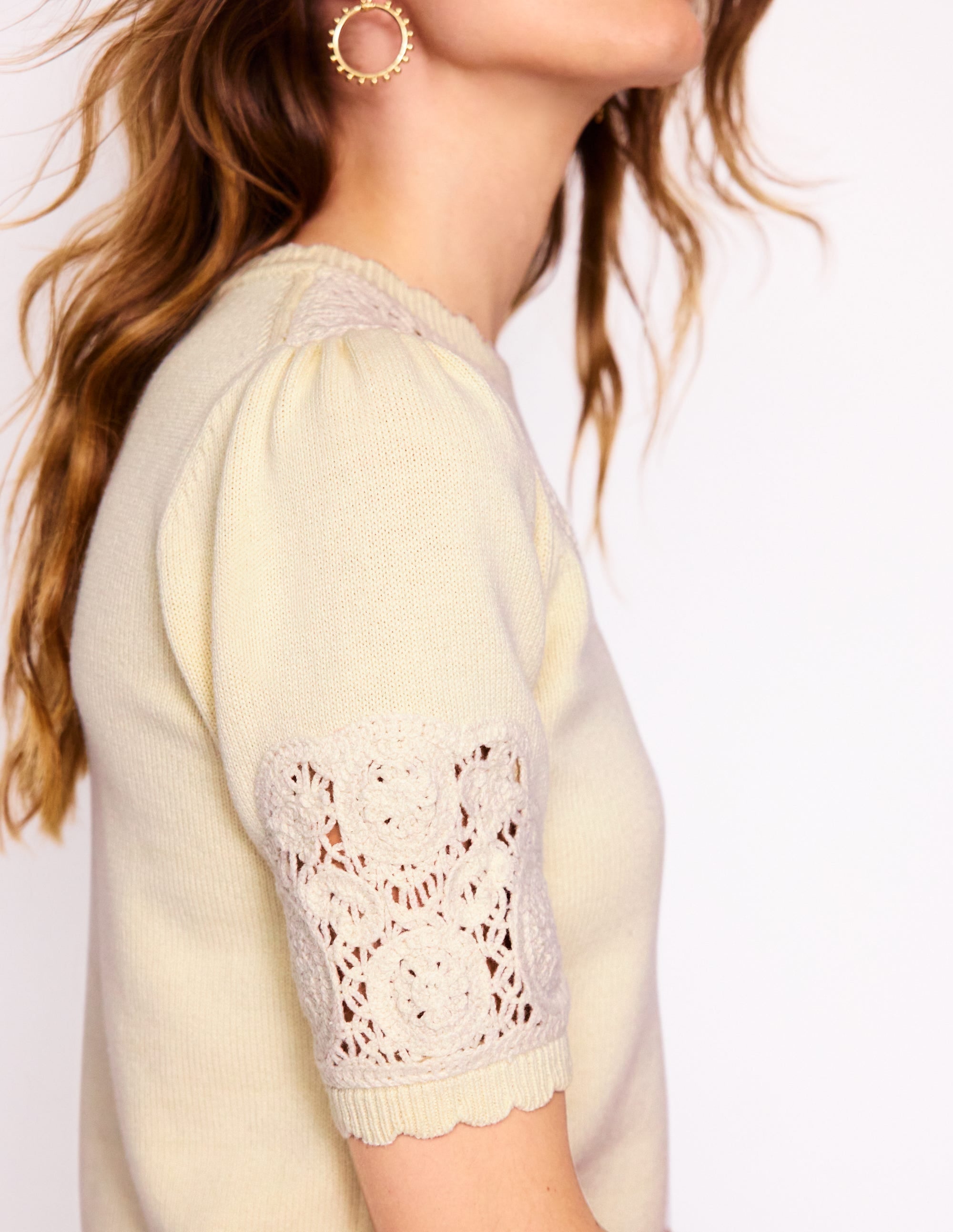 Embroidered Yoke Knitted Tee-Warm Ivory - Image 6