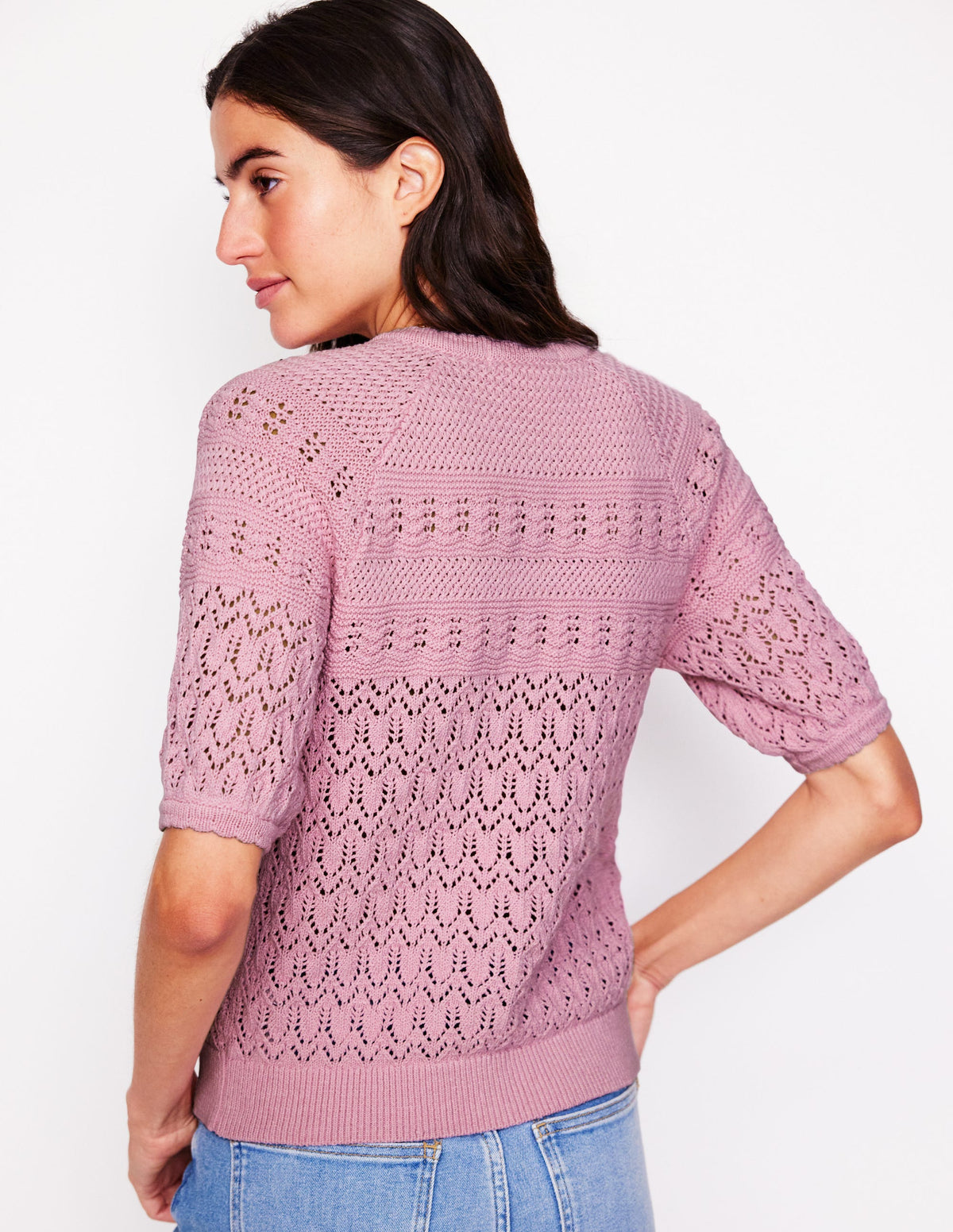 Elodie Stitch Crew Cardigan-Soft Pink - Image 3