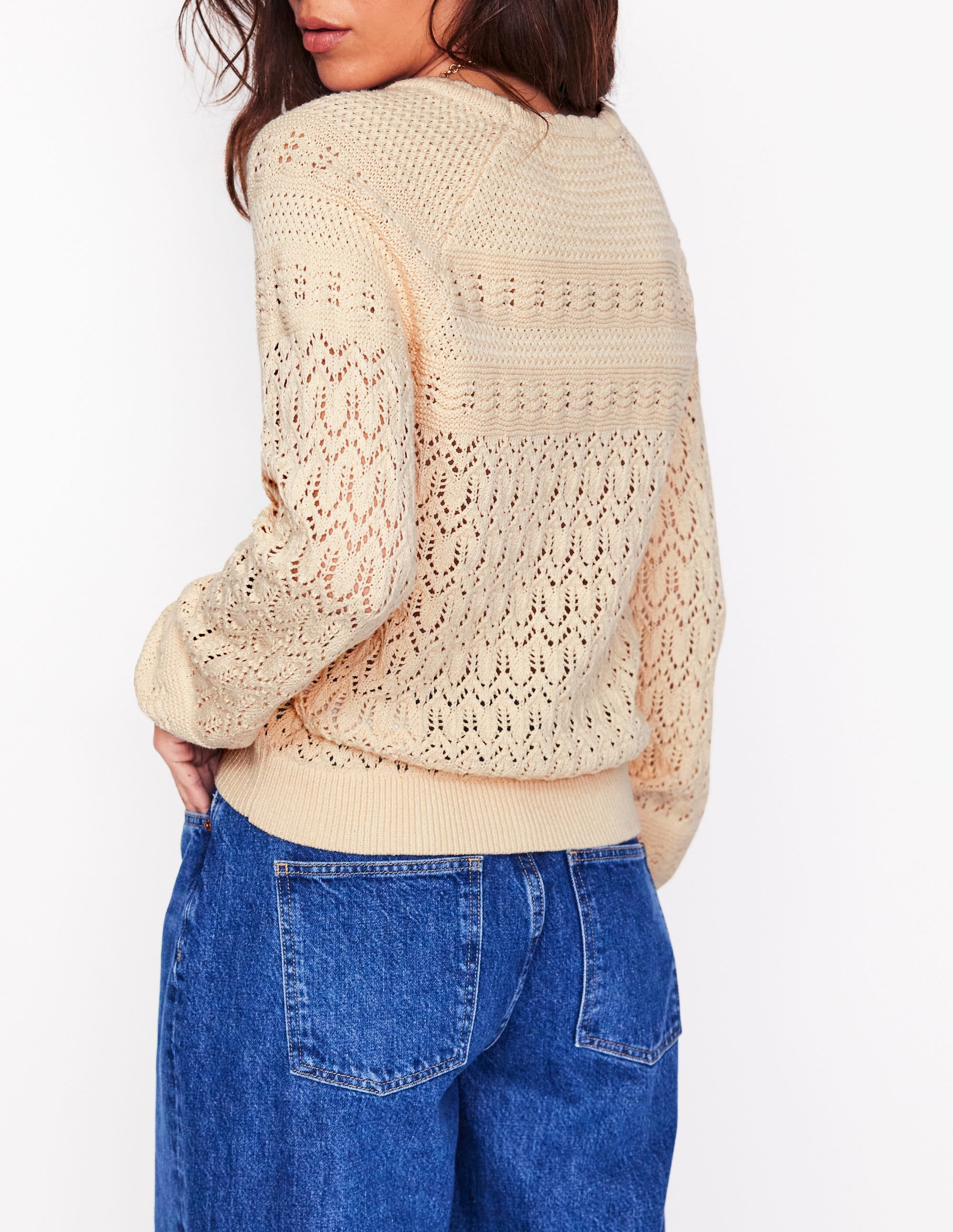 Elodie Stitch V-Neck Cardigan-Warm Ivory - Image 3