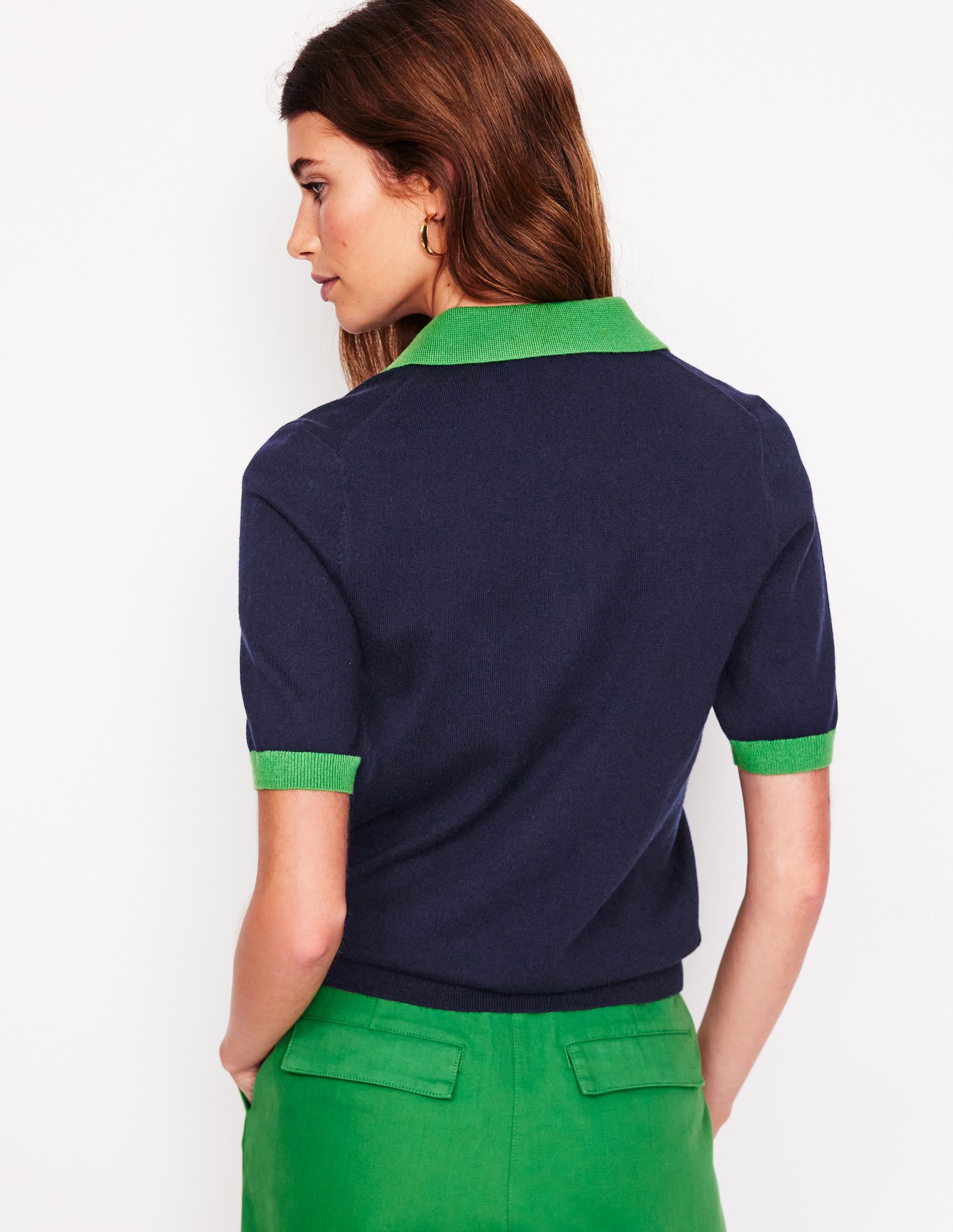 Estelle Henley Knitted T-Shirt-Navy - Image 4