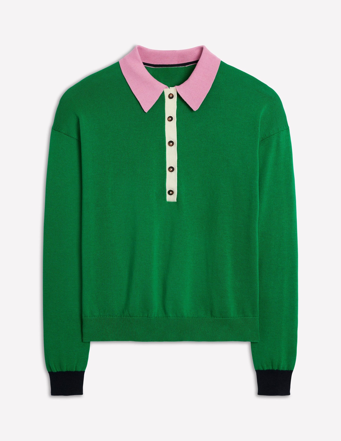 Lara Cotton Henley Jumper-Rich Emerald Colour Block