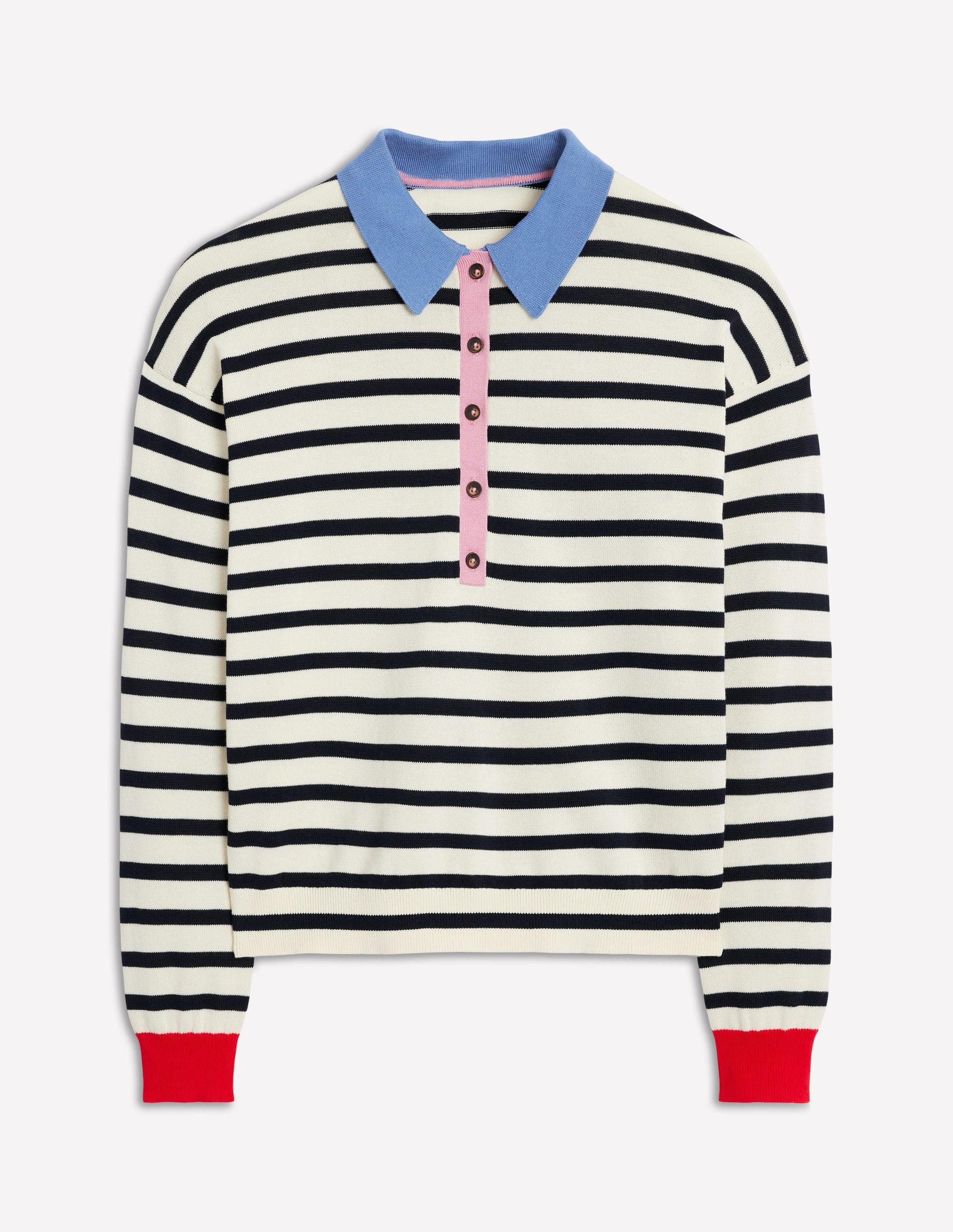 Lara Cotton Henley Jumper-Navy, Warm Ivory Stripe-4