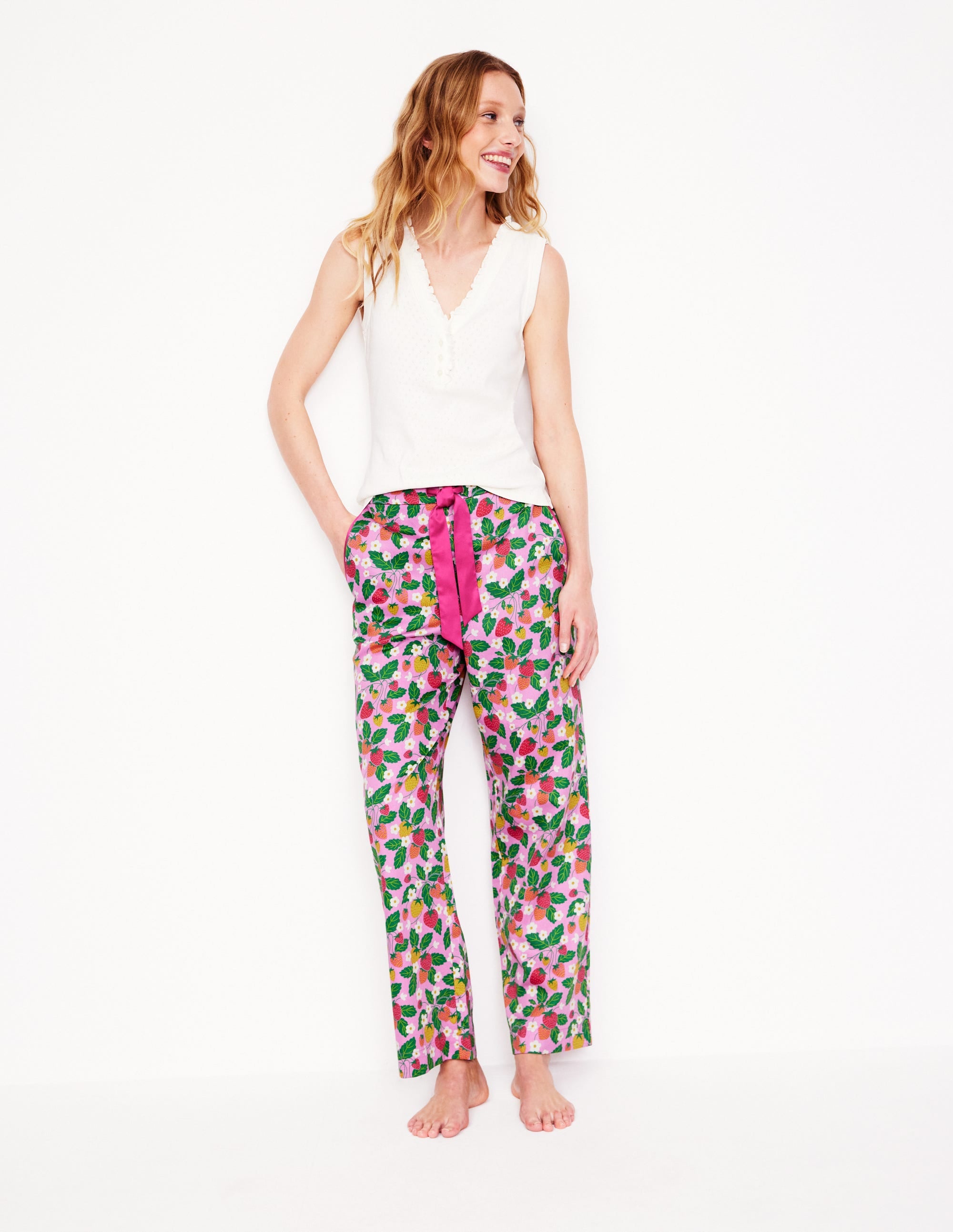 Cotton Sateen Pajama Trousers-MeadowsweetPink Fruit Paradise - Image 1