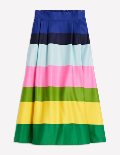 Isabella Cotton Sateen Skirt-Green and Pink Wide Stripe