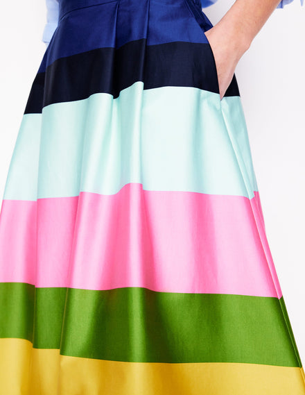 Isabella Cotton Sateen Skirt-Green and Pink Wide Stripe