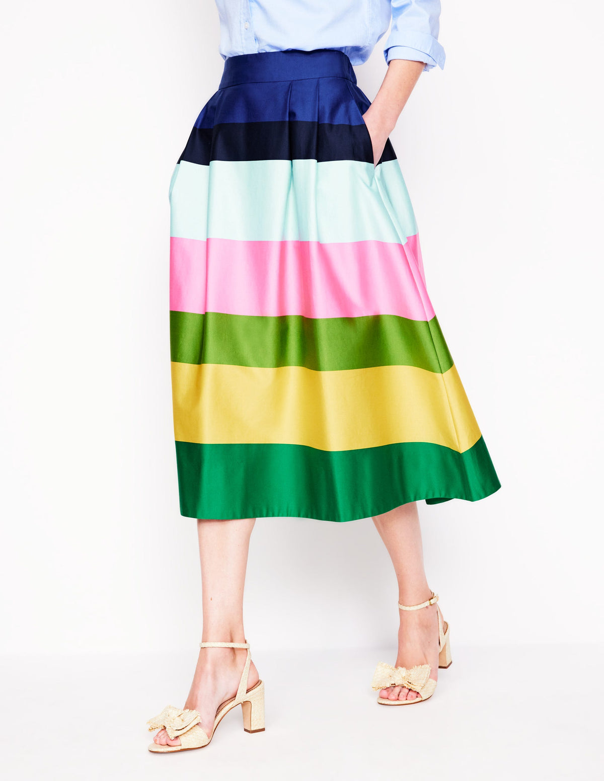 Isabella Cotton Sateen Skirt-Green and Pink Wide Stripe - Image 5