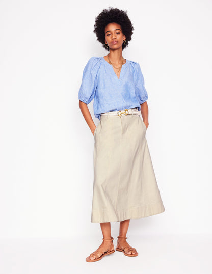Panelled Full Denim Skirt-Ecru-1