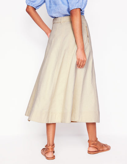 Panelled Full Denim Skirt-Ecru-3