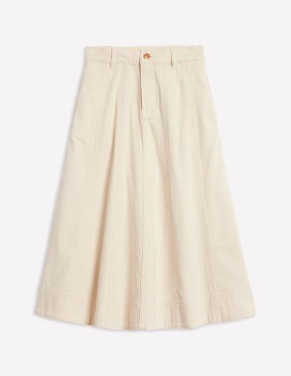 Panelled Full Denim Skirt-Ecru-5