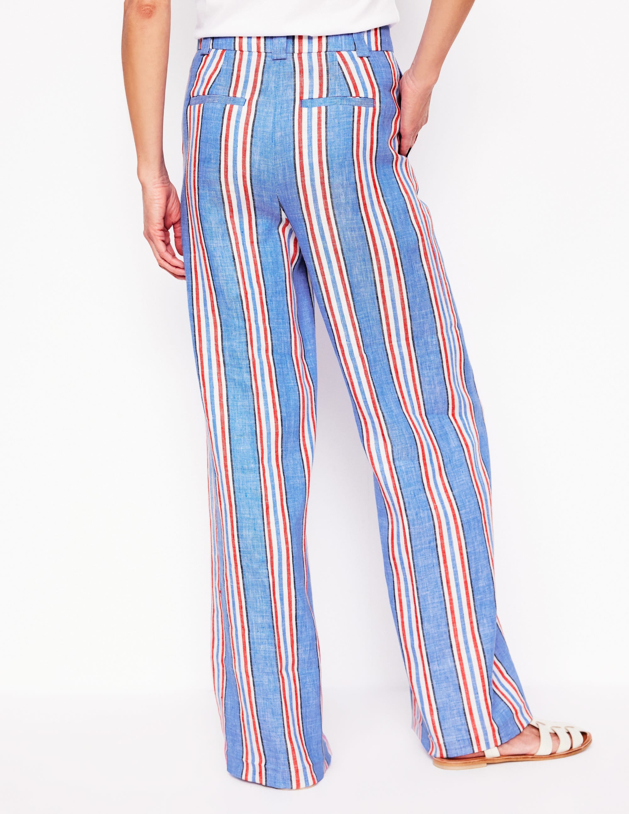 Westbourne Linen Pants-Peacock Blue, Red Stripe - Image 4