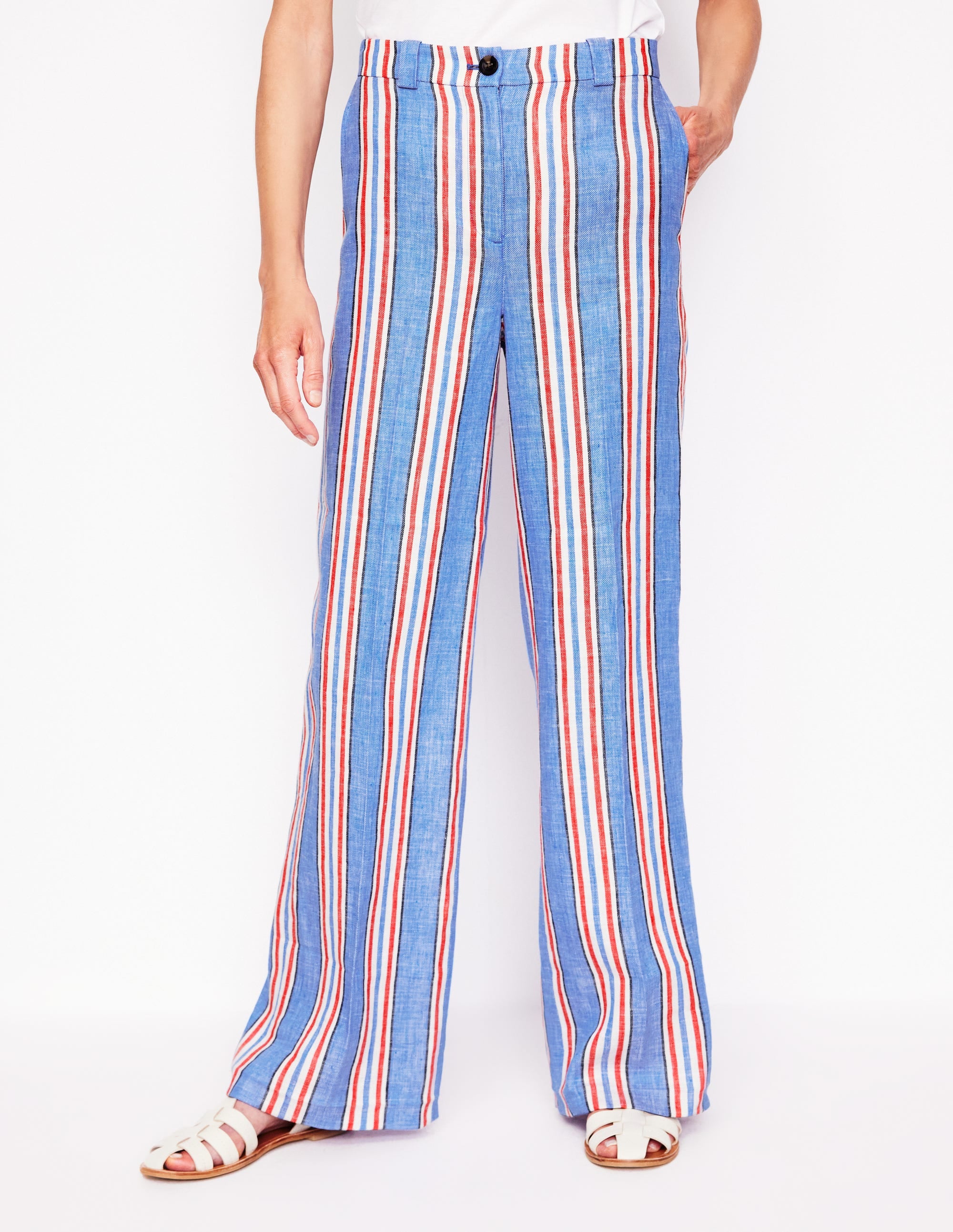 Westbourne Linen Pants-Peacock Blue, Red Stripe - Image 5