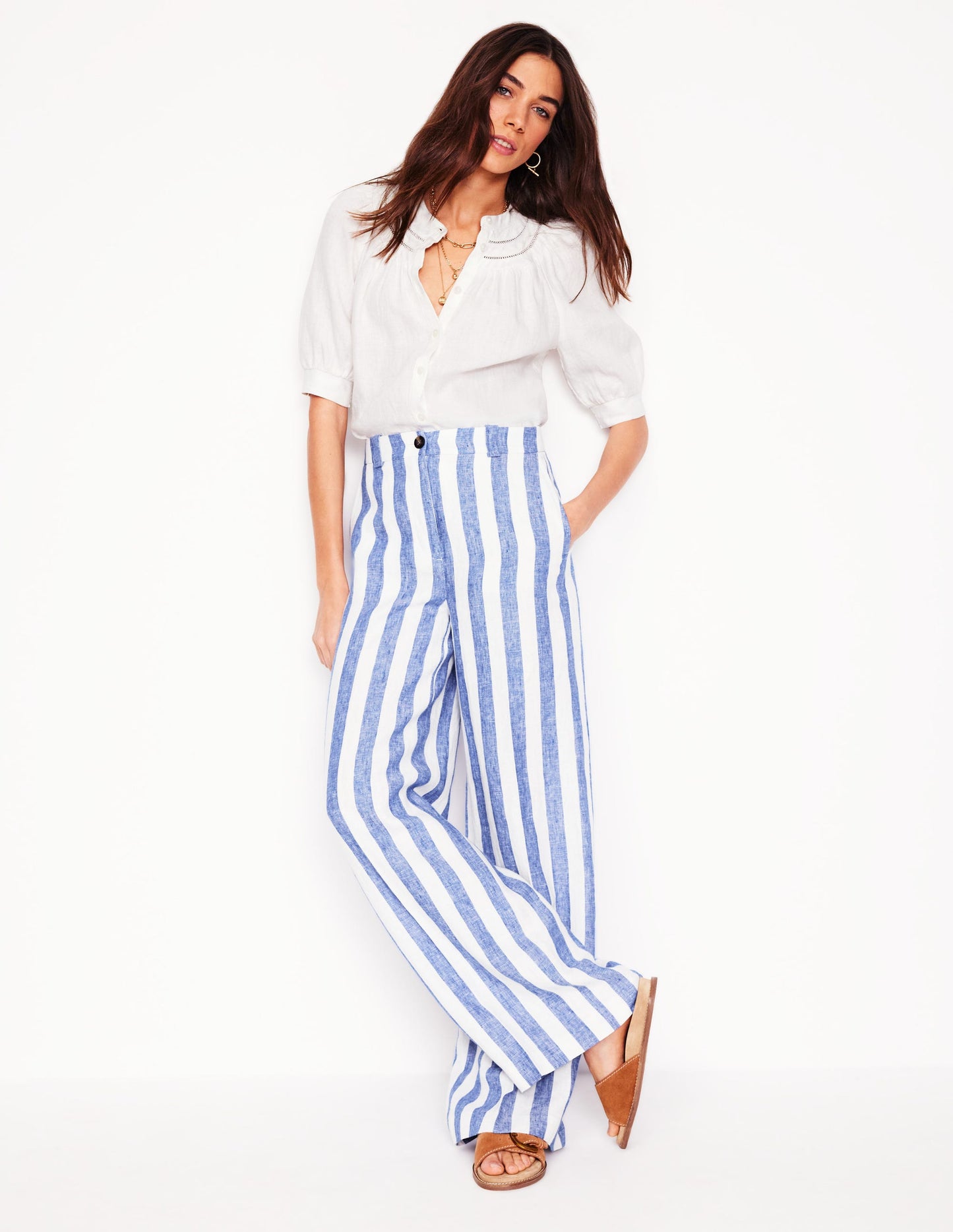 Westbourne Linen Pants-Bright Blue Stripe