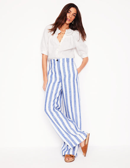 Westbourne Linen Pants-Bright Blue Stripe