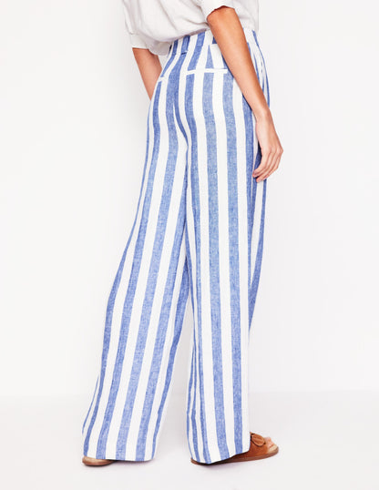 Westbourne Linen Pants-Bright Blue Stripe