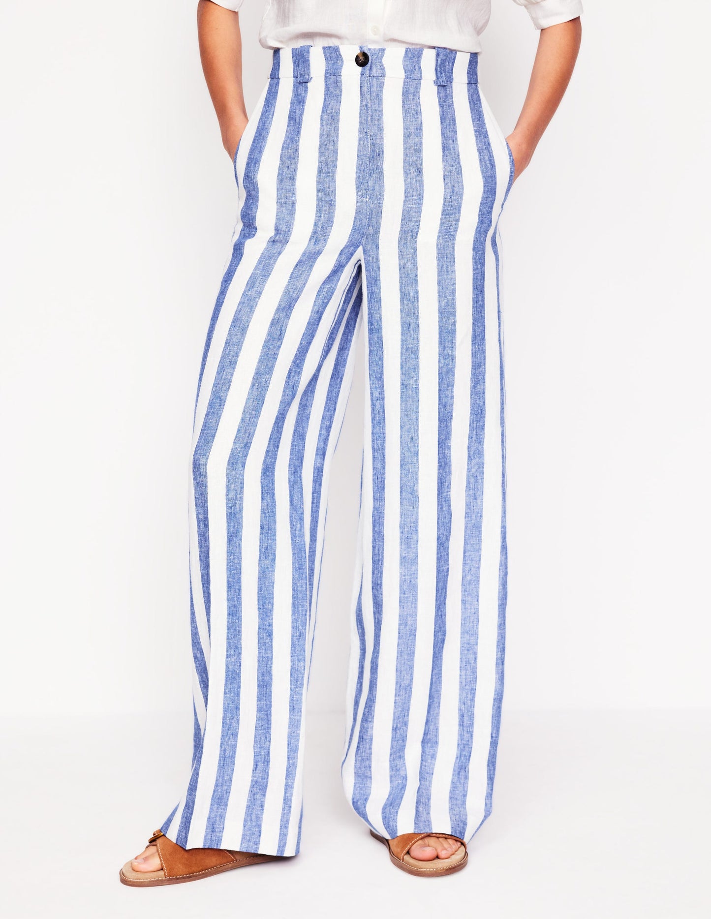 Westbourne Linen Pants-Bright Blue Stripe