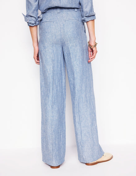 Westbourne Linen Pants-Grey Blue Chambray