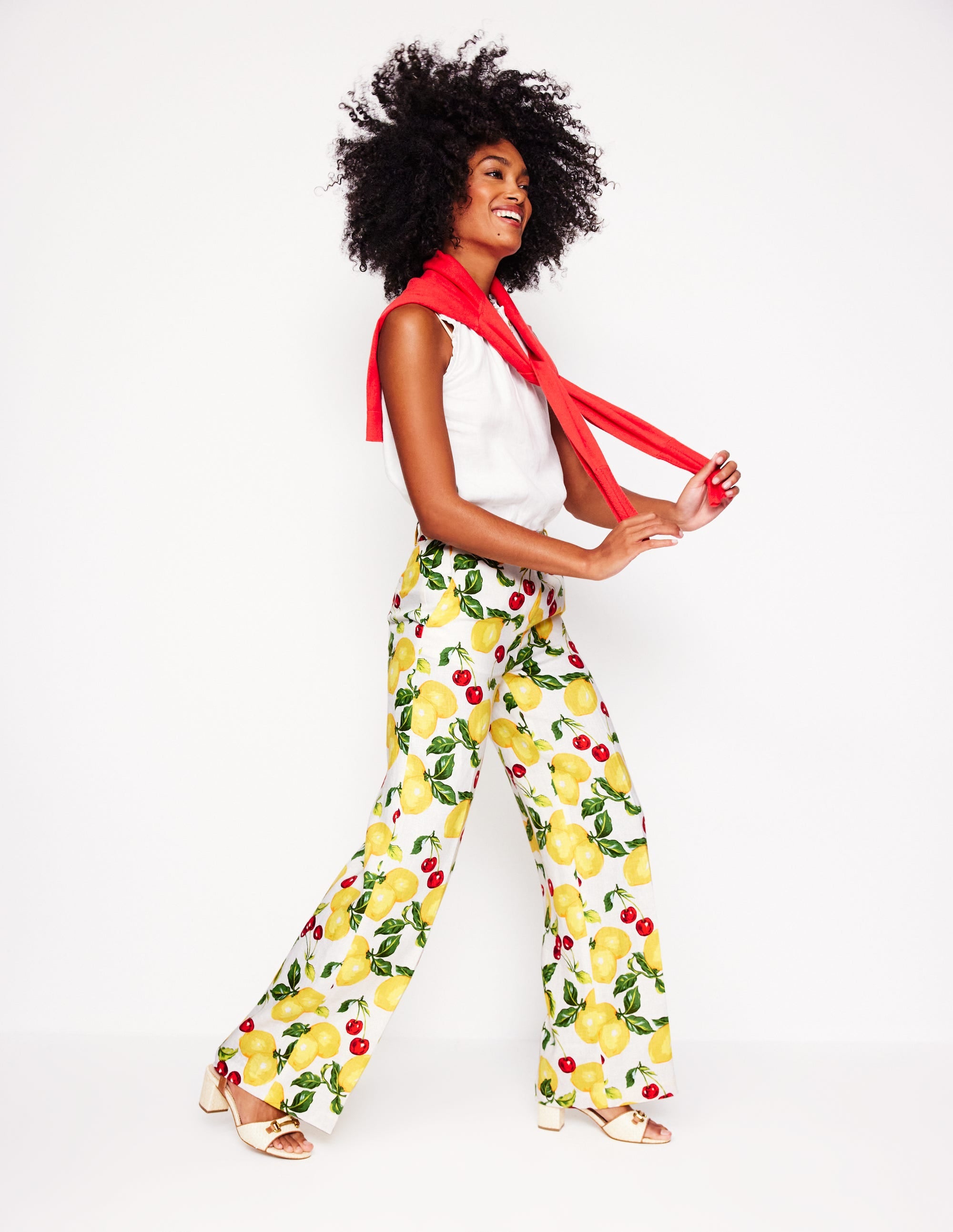 Westbourne Linen Pants-Ivory, Cherries and Lemons - Image 1