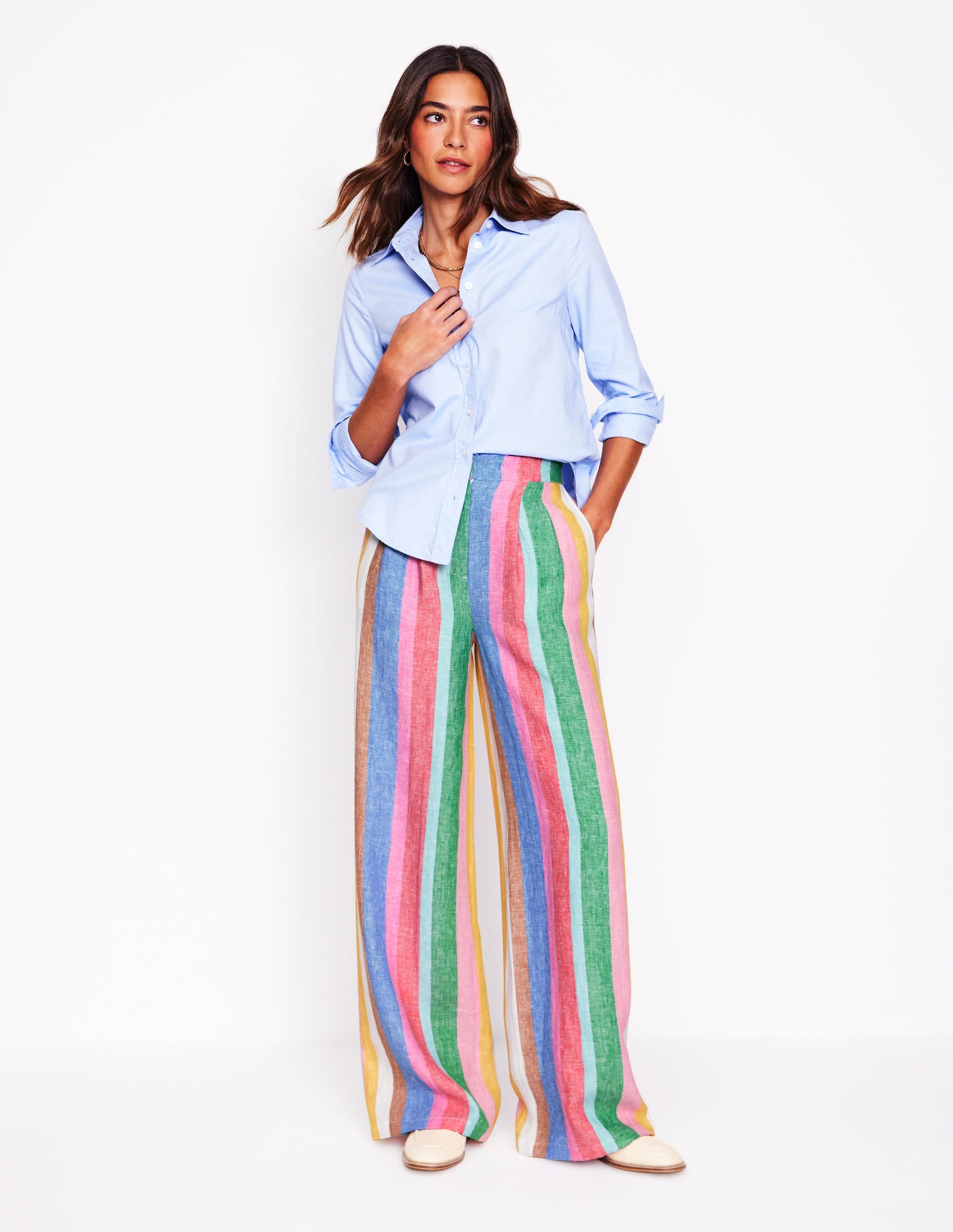 Dulwich Linen Pants-Bright Rainbow Stripe - Image 1