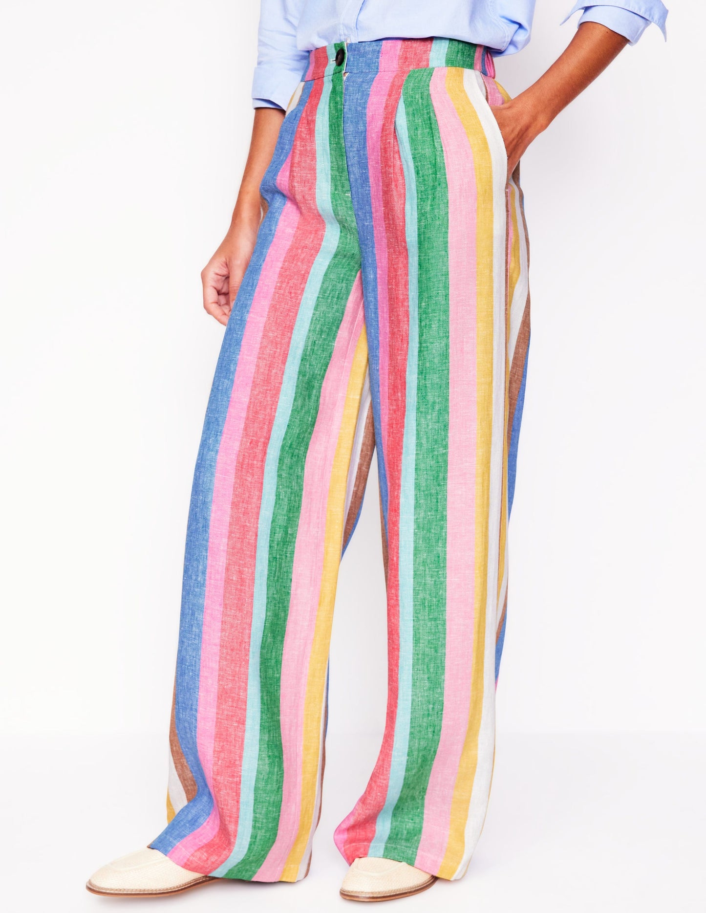 Dulwich Linen Pants-Bright Rainbow Stripe