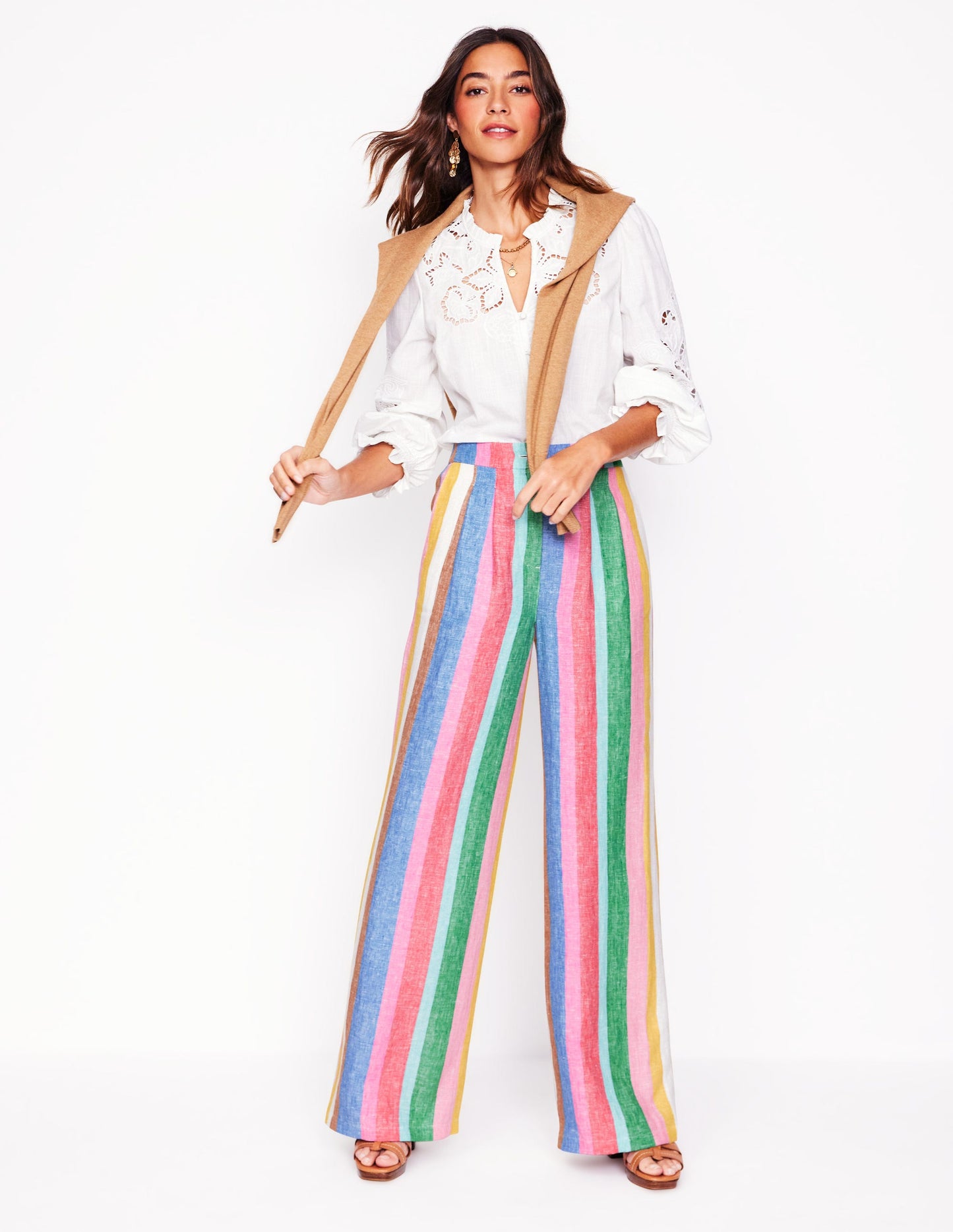 Dulwich Linen Pants-Bright Rainbow Stripe