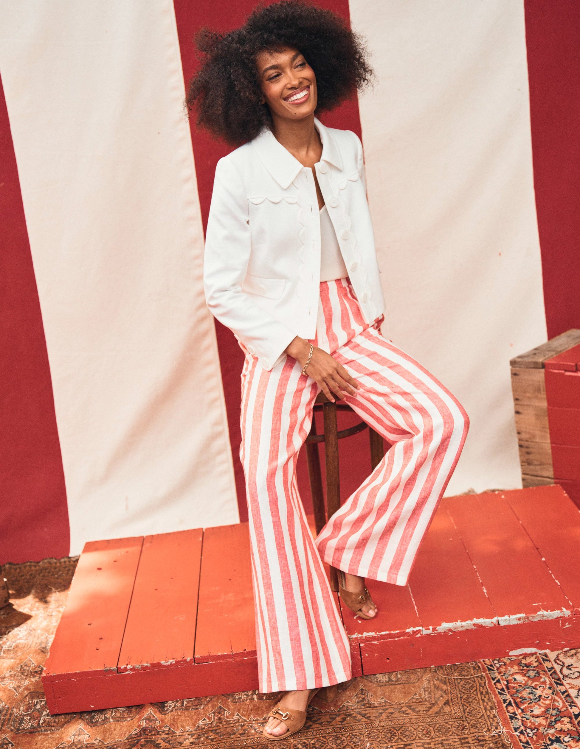 Dulwich Linen Pants-Strawberry Tart Red Stripe Boden USA