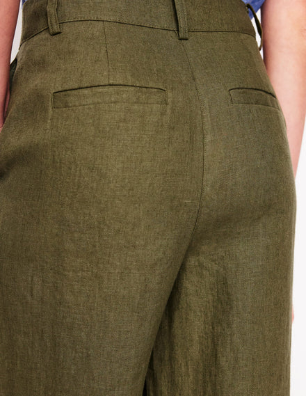 Westbourne Crop Linen Pants-Woodland Green